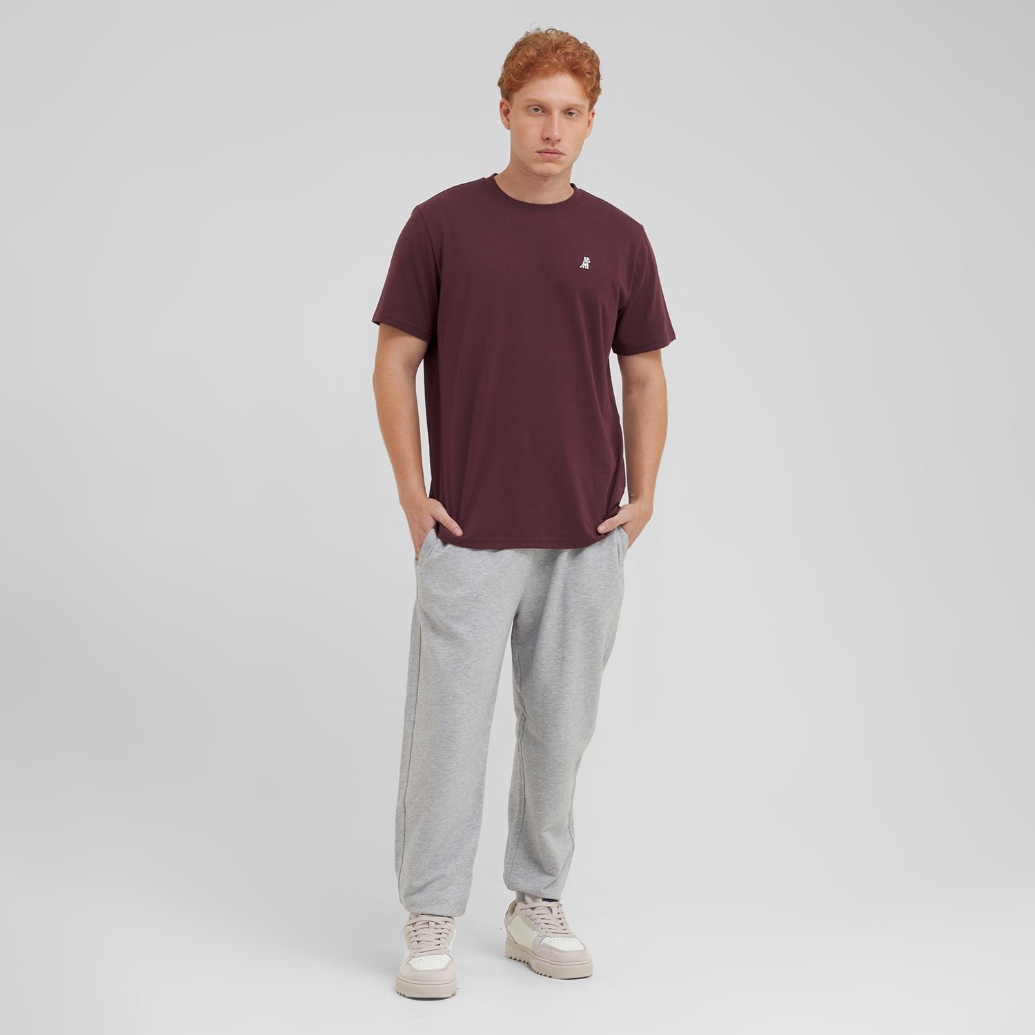 Men's Crew Neck Jersey T-Shirt — Tawny Port/White - Image 5